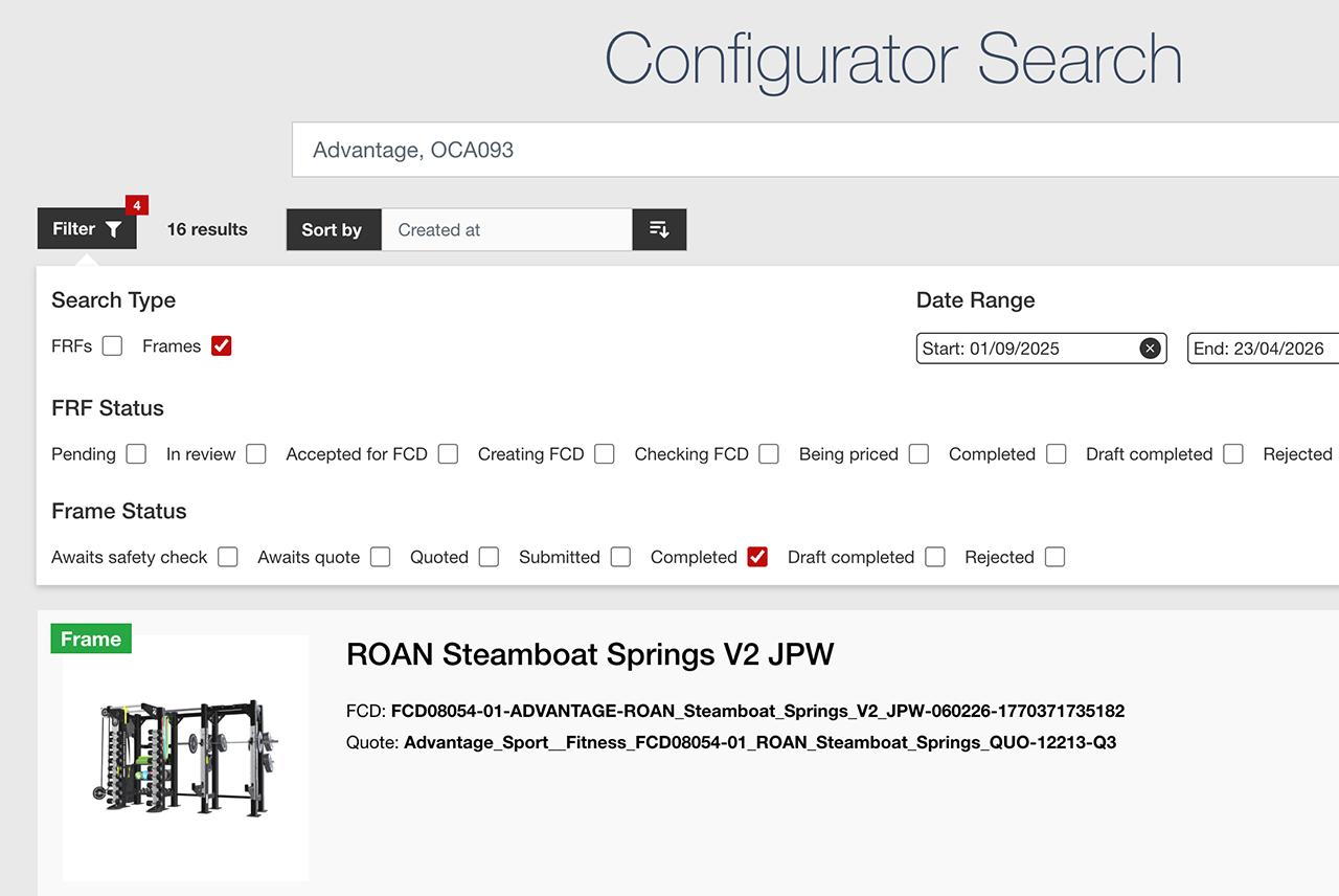 Escape Fitness Frame Search Filtering Screenshot