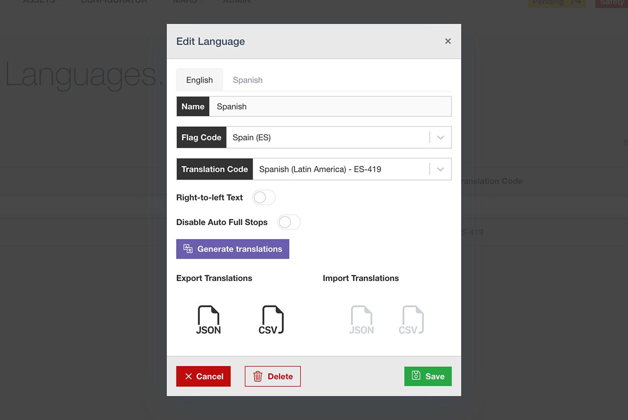Escape Fitness MARS Language Editor Screenshot