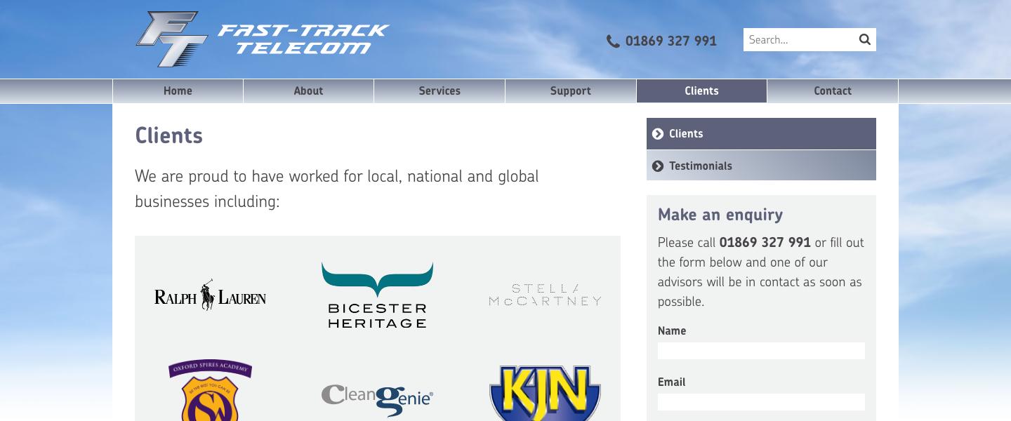 Fast-Track Telecom Clients Web Page Top