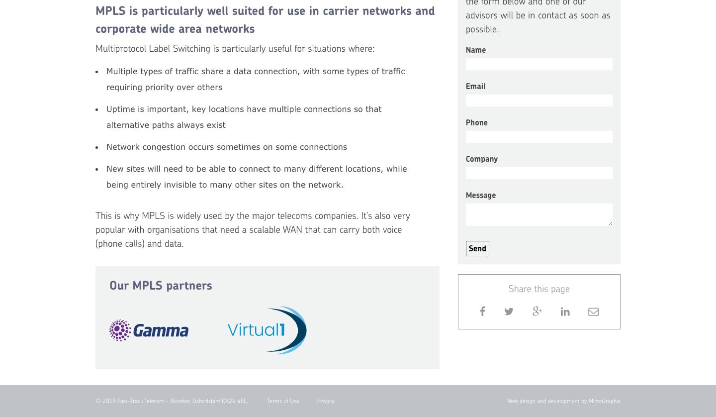 Fast-Track Telecom MPLS Web Page Body