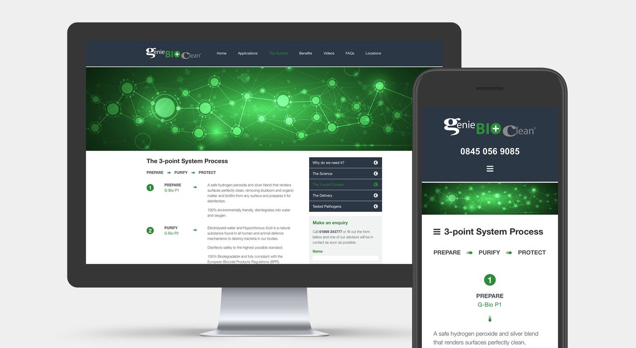 Genie Bio Clean Cleaning System Web Page Screens