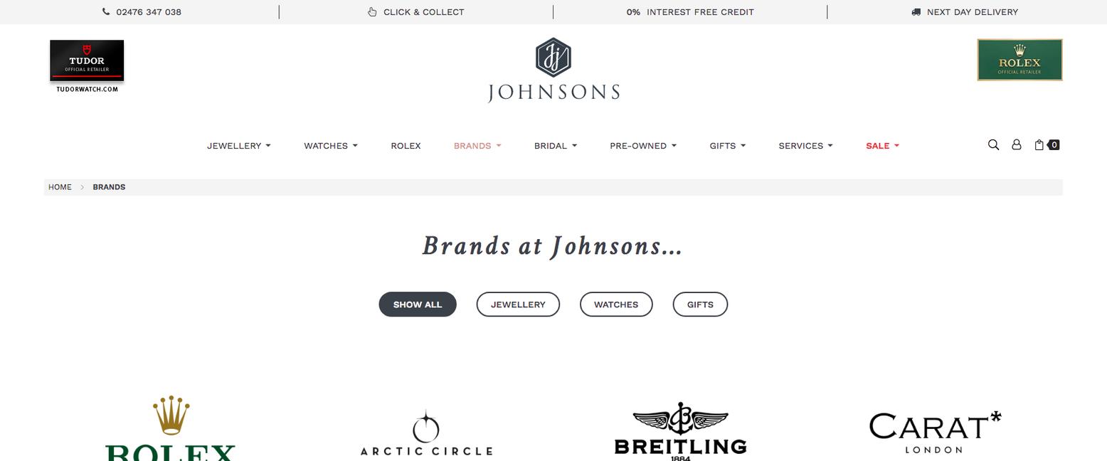 Johnsons Jewellers Brands Web Page Top