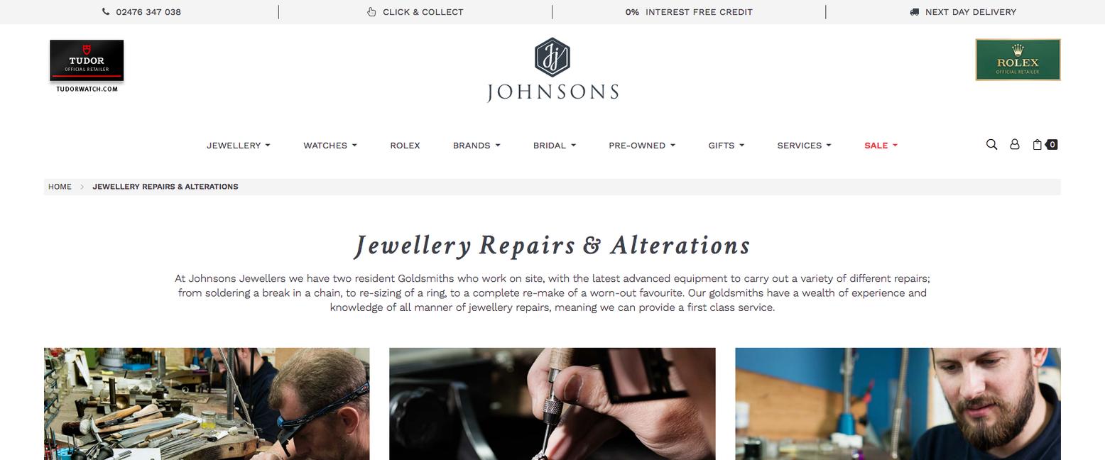 Johnsons Jewellers Repairs & Alterations Web Page Top