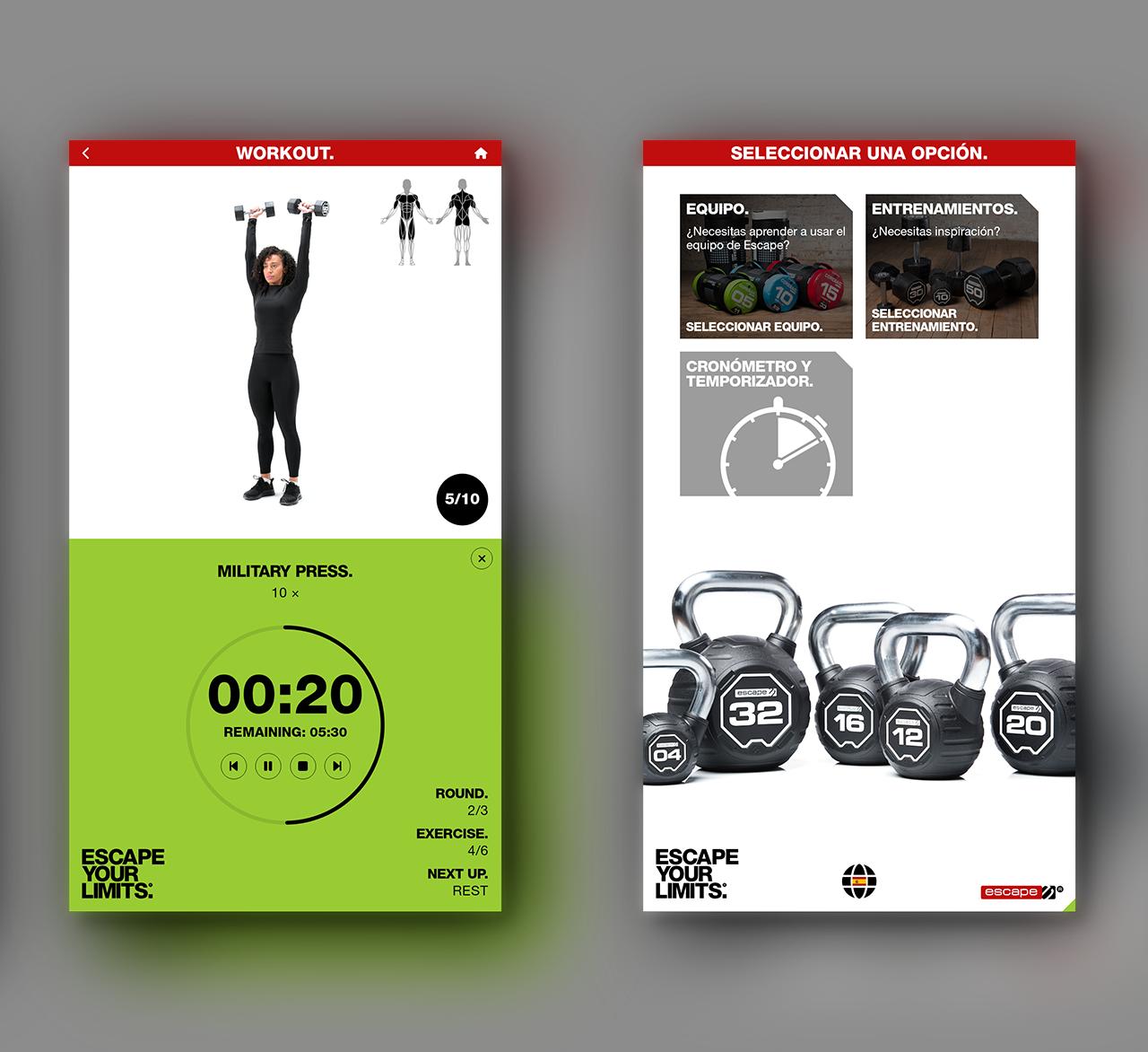 Escape Fitness MARS App Screens Mockup