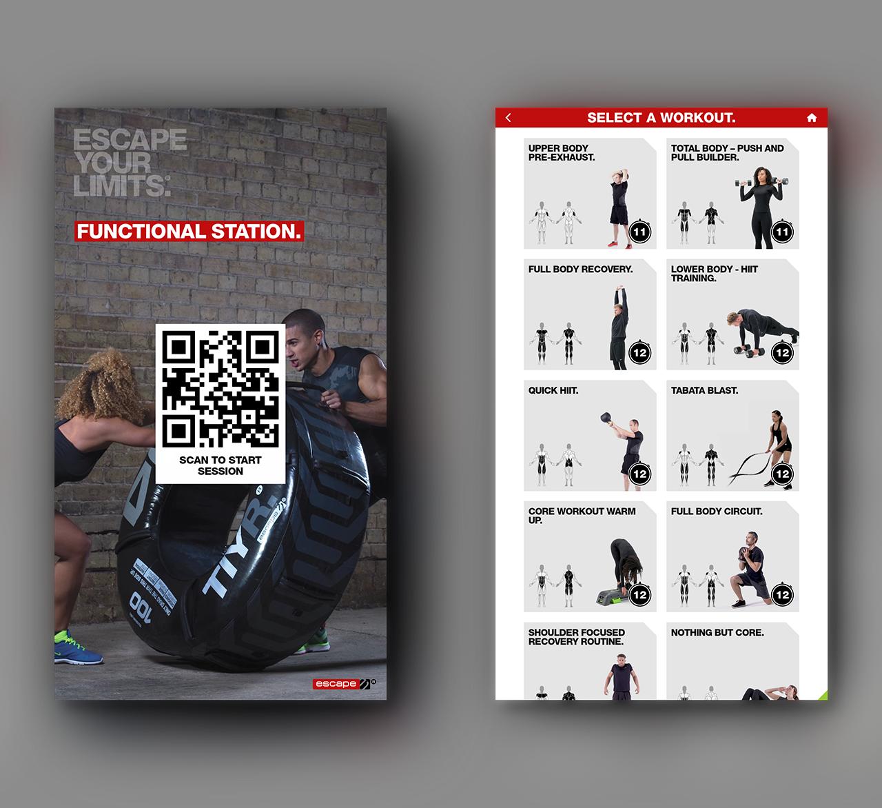 Escape Fitness MARS App Screens Mockup