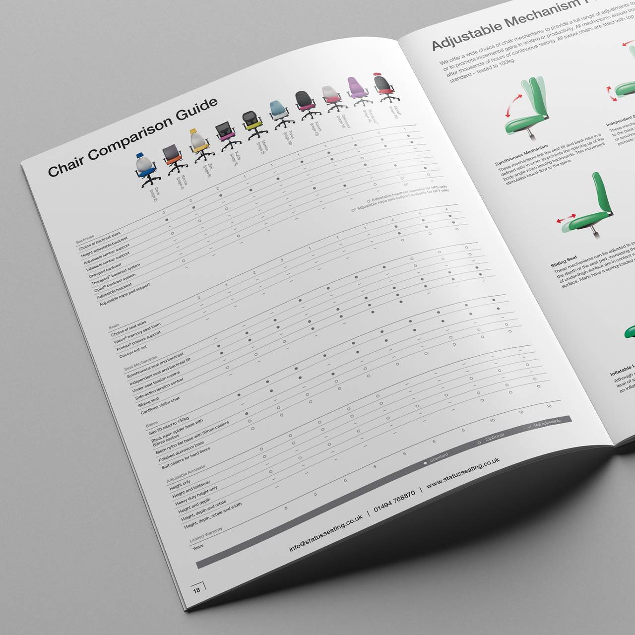 Status Seating Brochure Comparison Spread