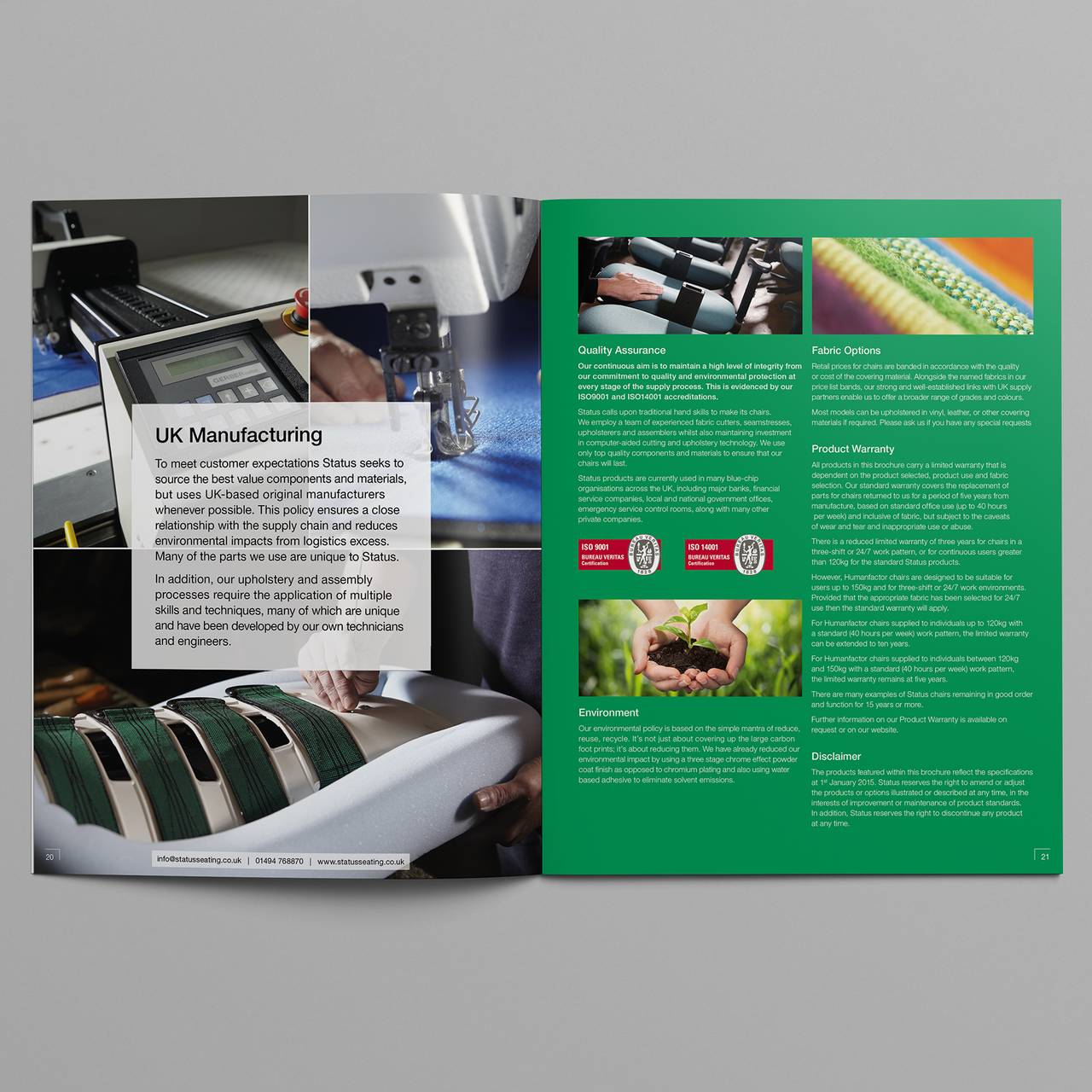 Status Seating Manufacturing Brochure Spread
