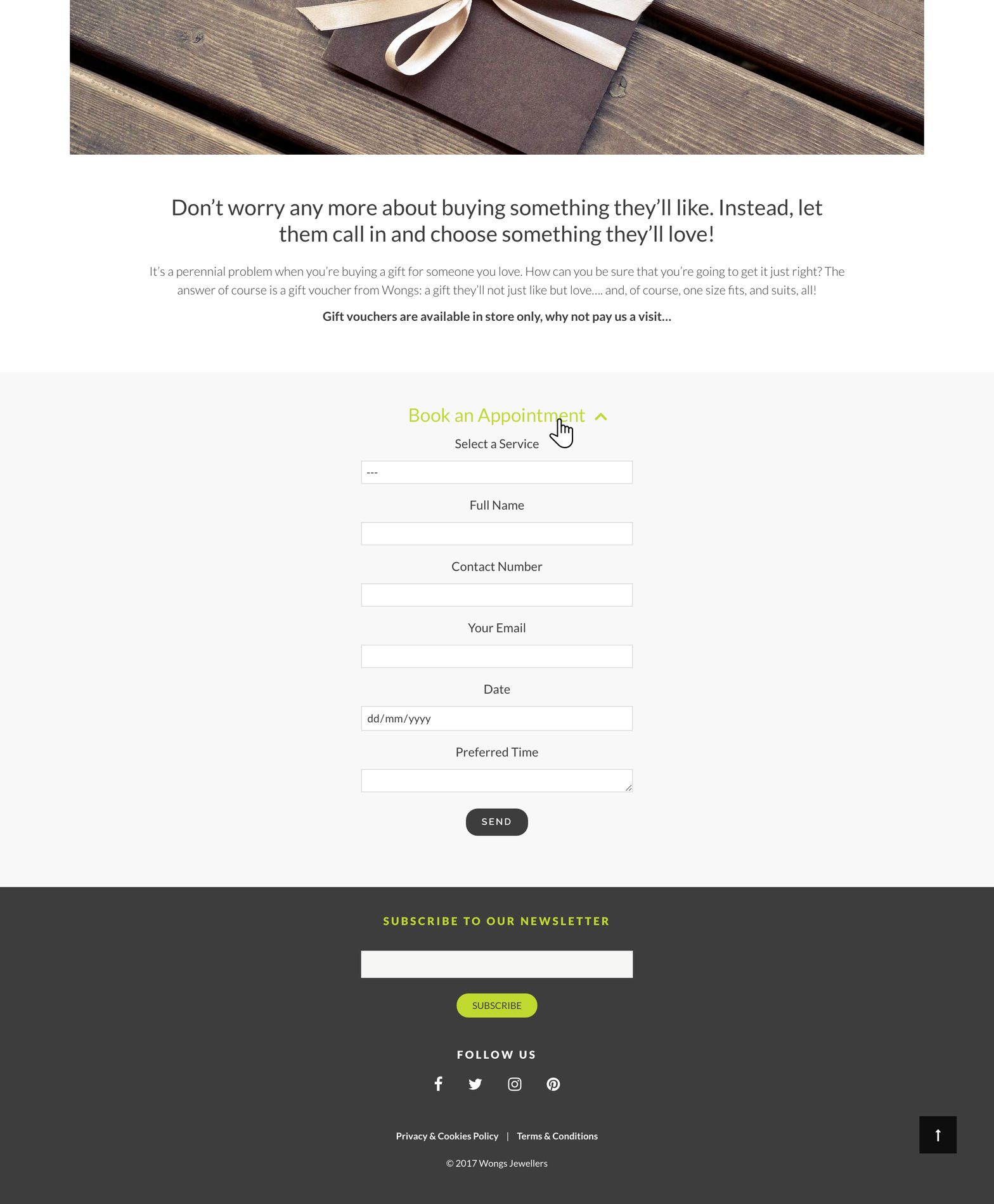 Wongs Jewellers Gift Vouchers Web Page Body